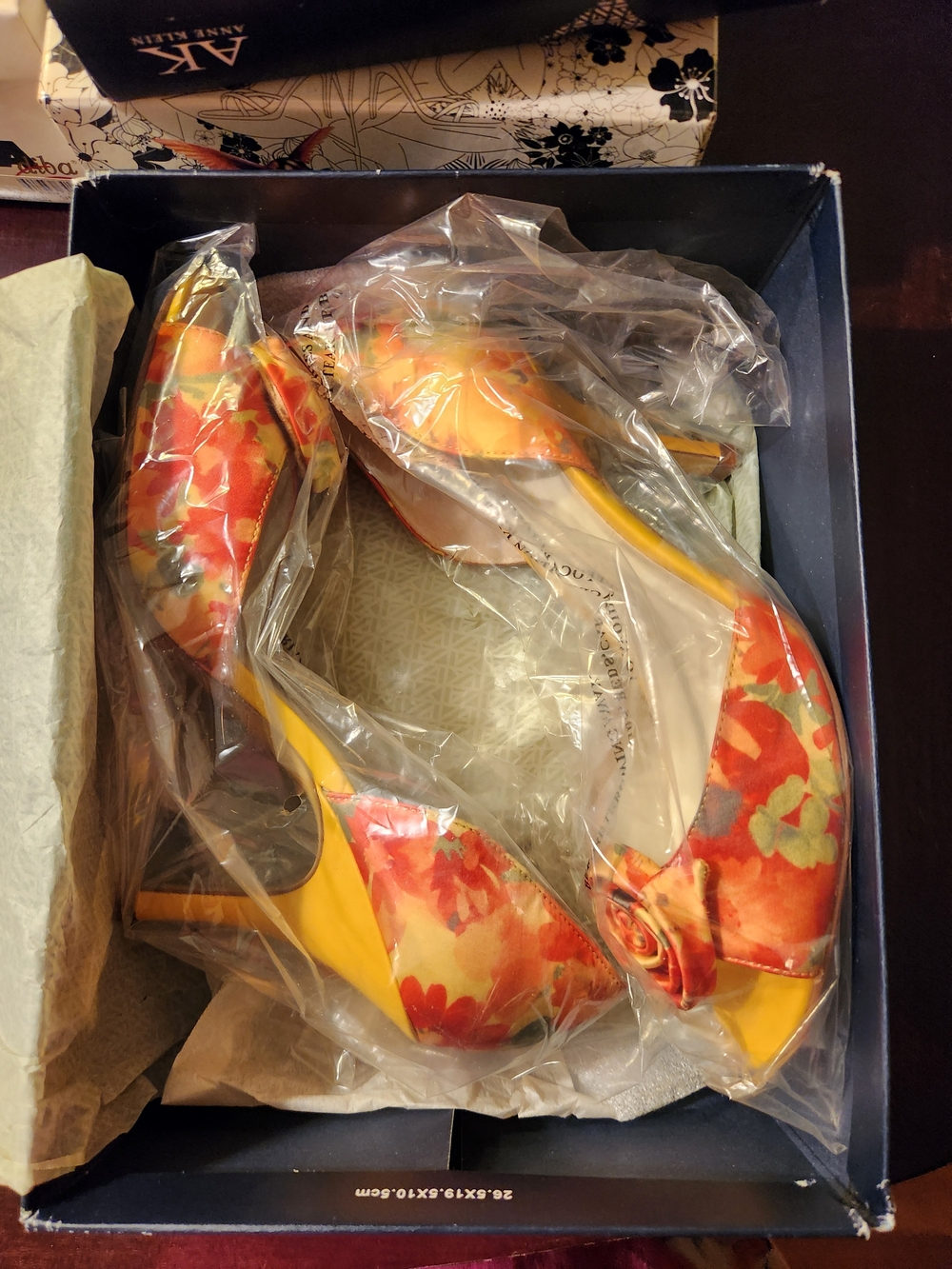 Anne Klein Yellow Floral Peep-Toe Heels with Rose Detail